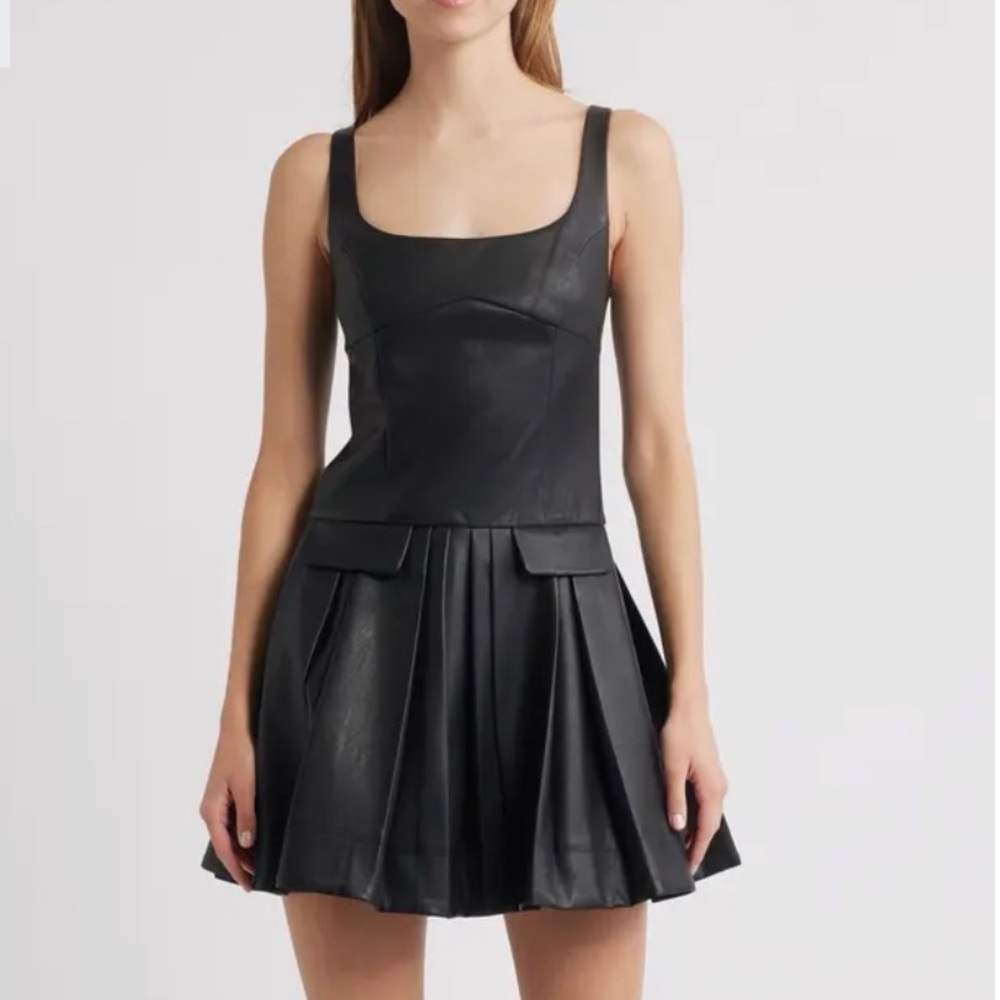 En Saison Pleated Faux Leather Minidress